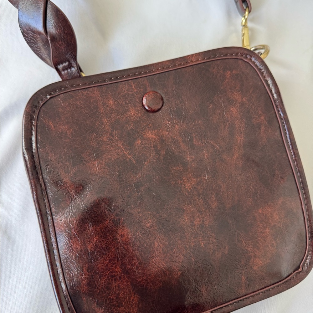 Chic Brown Faux Leather Crossbody Bag with Braided Strap